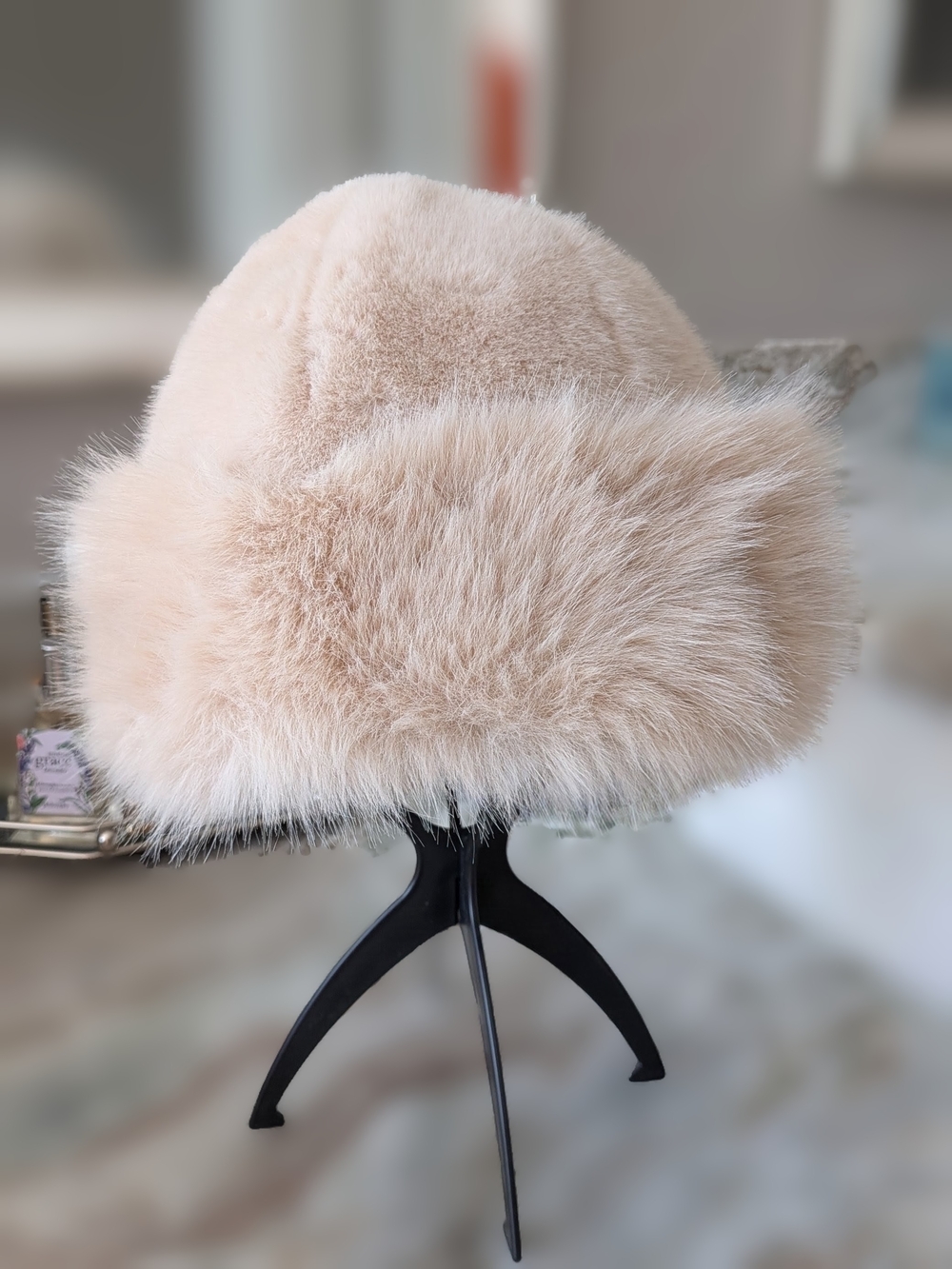 Plush Faux Fur Winter Hat in Cream
